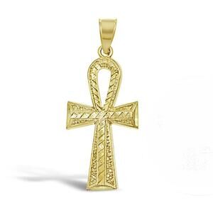 Ankh Cross Pendant 10K Yellow Gold Egyptian Religious Charm 1.4 inch
